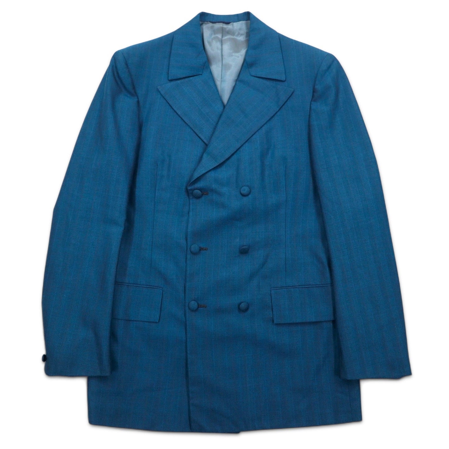 60年代 Vintage UNION MADE Blazer Jacket Dittrich ダブルブレスト テーラードジャケット L ブルー ストライプ ポリエステル
