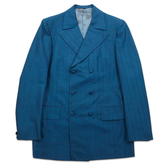 60年代 Vintage UNION MADE Blazer Jacket Dittrich ダブルブレスト テーラードジャケット L ブルー ストライプ ポリエステル