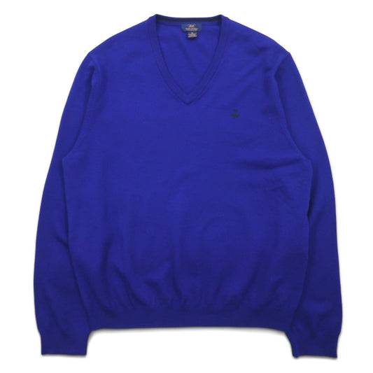 346 BROOKS BROTHERS メリノウール Vネック ニット セーター XL ブルー ウール ロゴ刺繍 EXTRA FINE MERINO WOOL