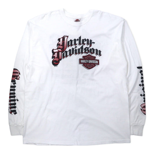 HARLEY DAVIDSON ロゴプリント ロングスリーブ Tシャツ ロンT XXL ホワイト コットン 両面プリント 袖ロゴ DFW Metroplex Bedford ビッグサイズ メキシコ製