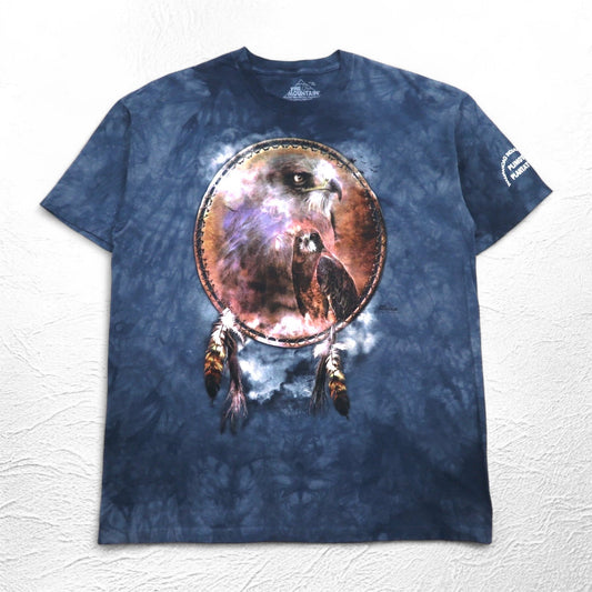 THE MOUNTAIN USA製 タイダイ Tシャツ XL ネイビー アニマル プリント イーグル ドリームキャッチャー