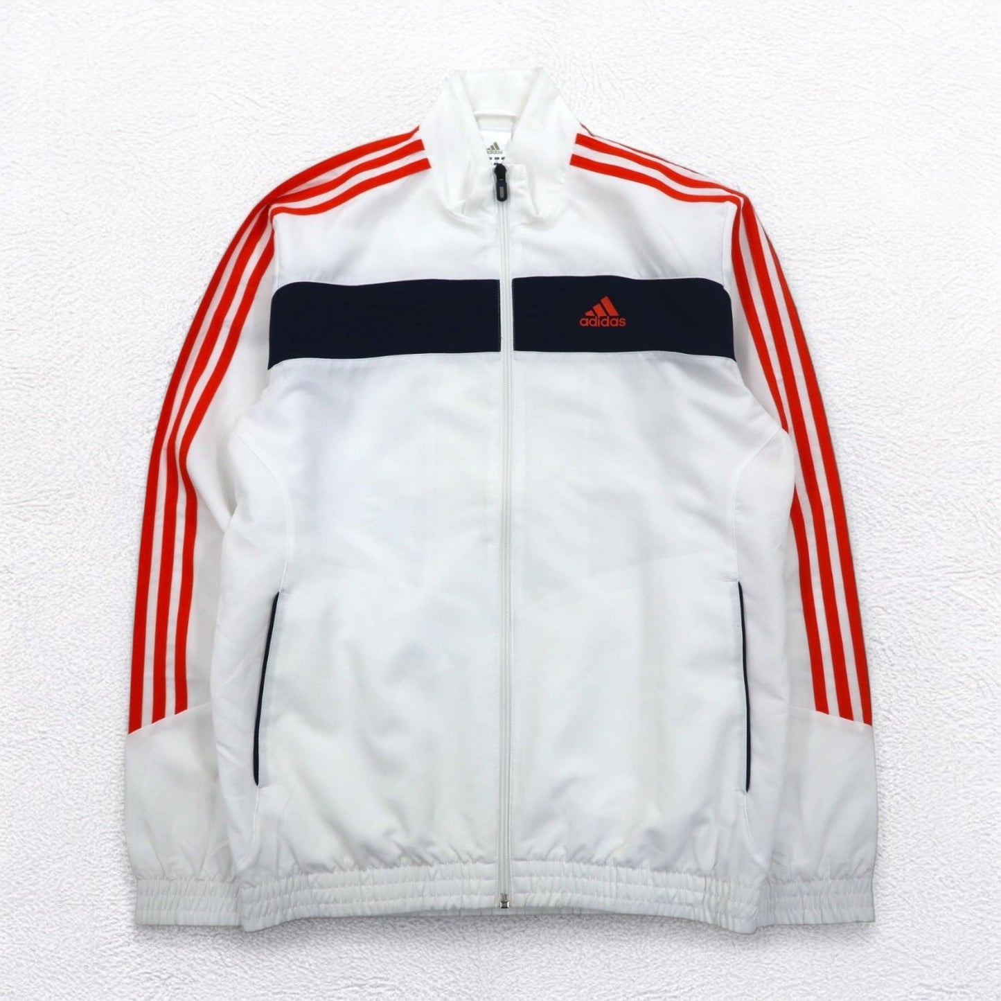 adidas 3ストライプ ウーブン トラックジャケット ジャージ S ホワイト オレンジ メッシュライナー