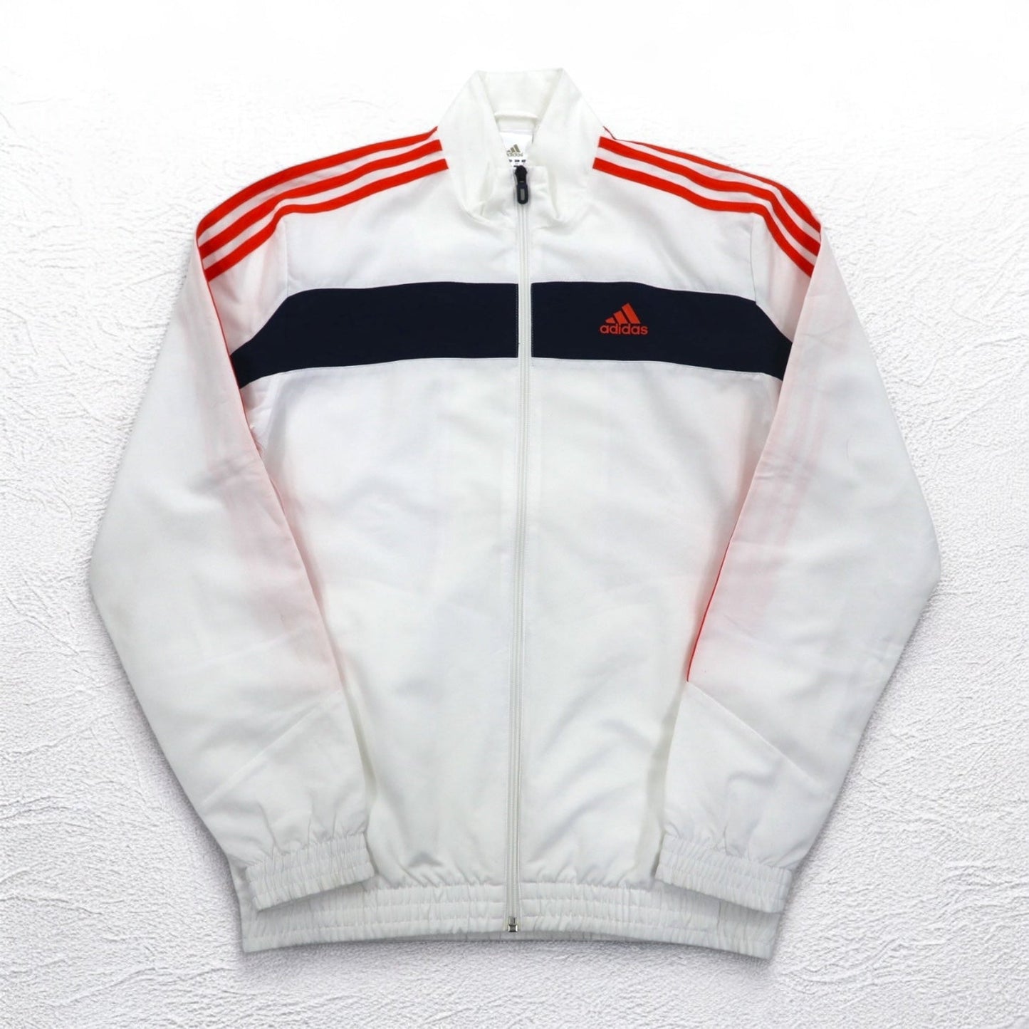 adidas 3ストライプ ウーブン トラックジャケット ジャージ S ホワイト オレンジ メッシュライナー