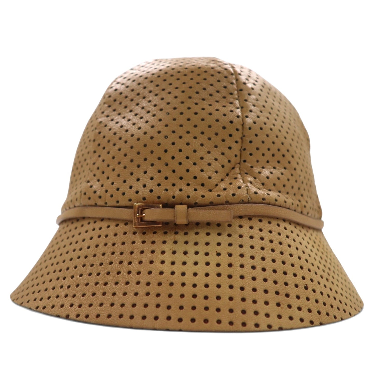 PRADA イタリア製 ラムスキン パンチングレザー バケットハット M ベージュ 羊革