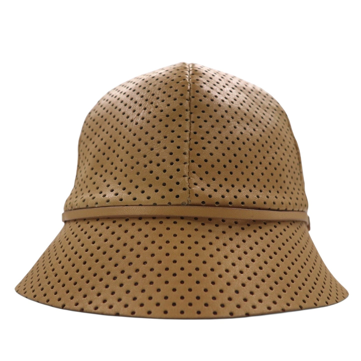 PRADA イタリア製 ラムスキン パンチングレザー バケットハット M ベージュ 羊革