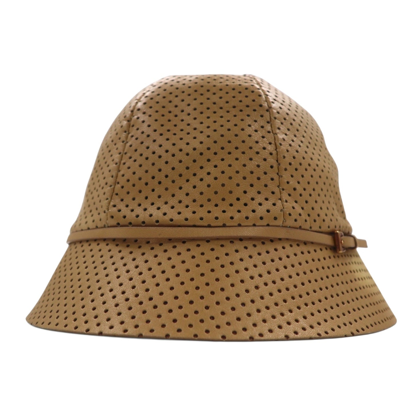 PRADA イタリア製 ラムスキン パンチングレザー バケットハット M ベージュ 羊革