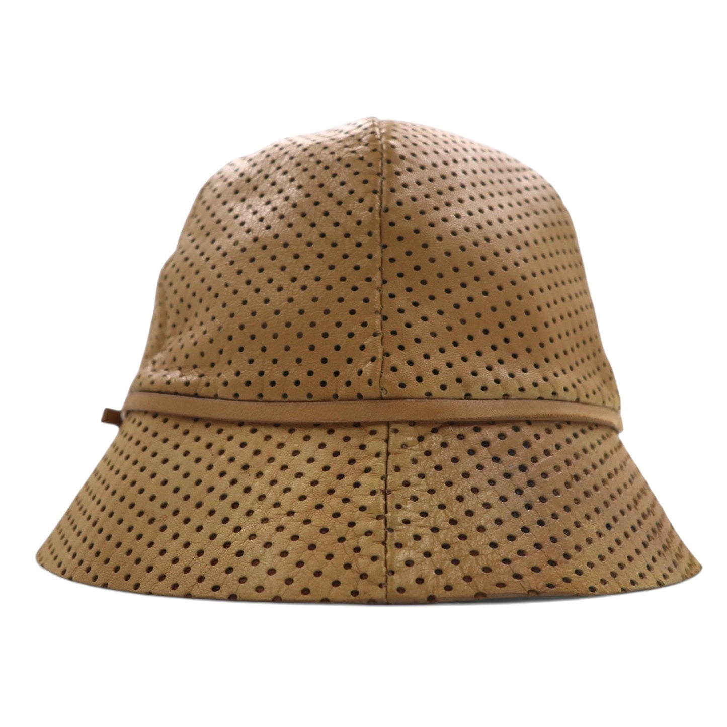 PRADA イタリア製 ラムスキン パンチングレザー バケットハット M ベージュ 羊革