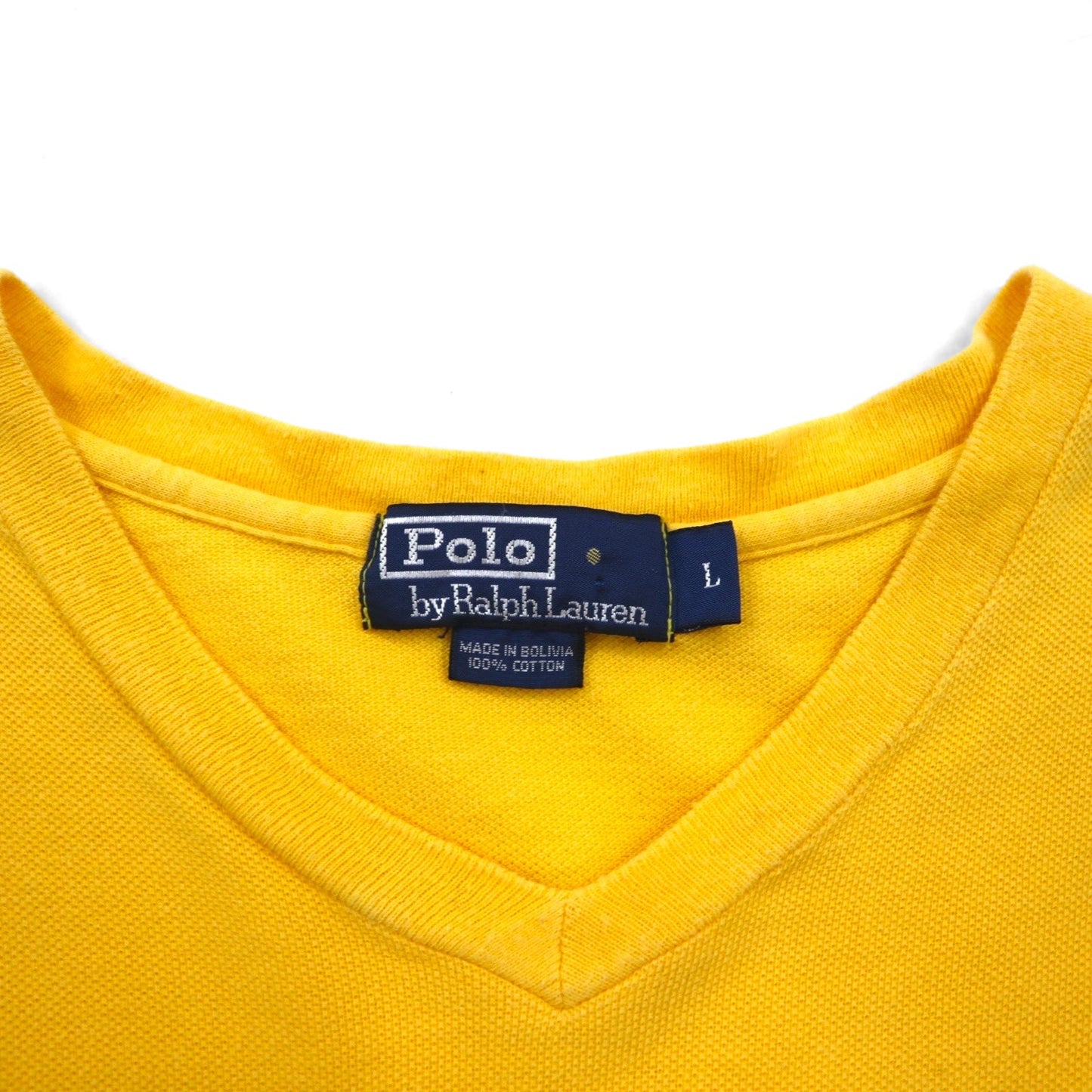 Polo by Ralph Lauren 90年代 ラインデザイン Vネック 鹿の子 Tシャツ L イエロー コットン スモールポニー刺繍