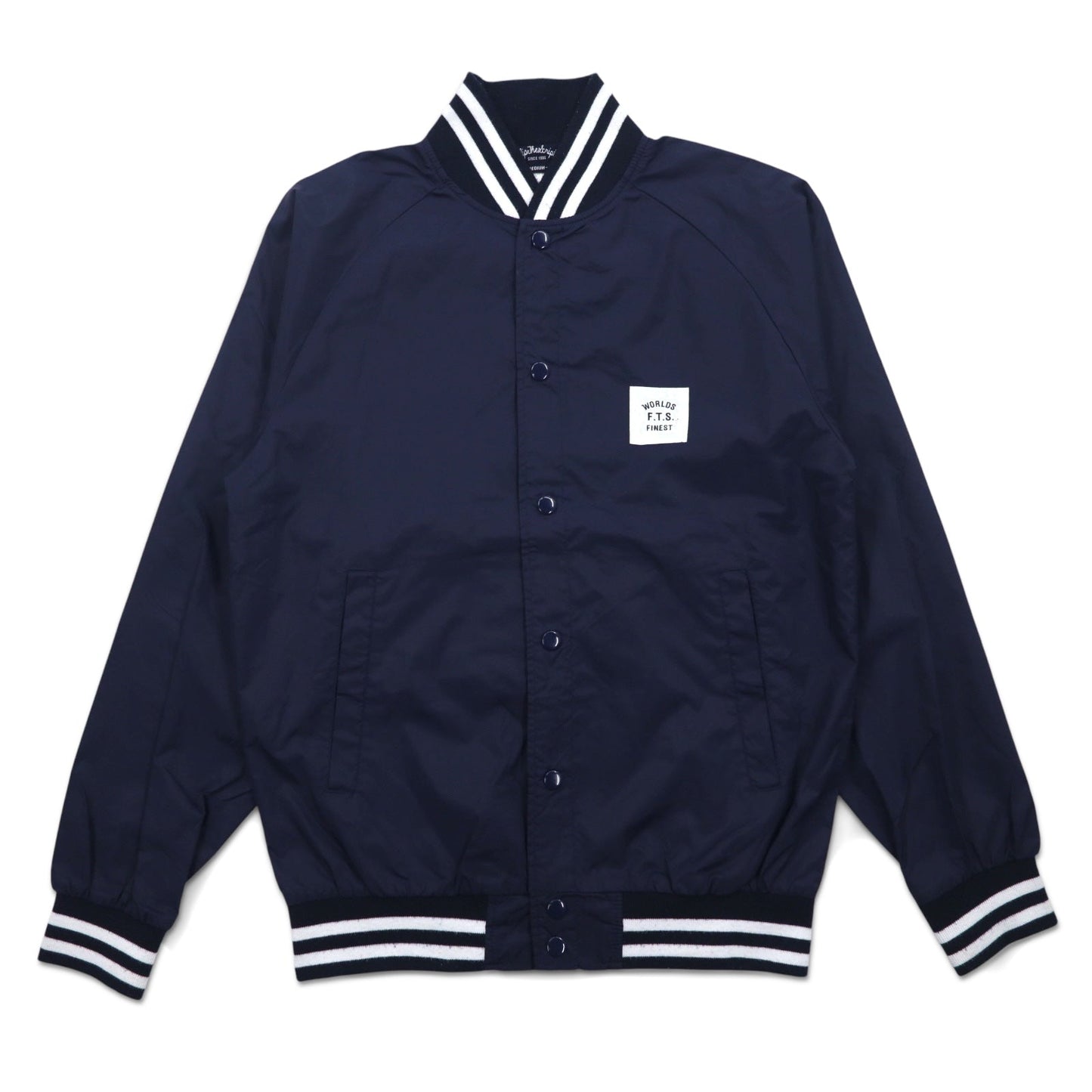 Flip The Script リブライン スタジャン M ネイビー ナイロン バックロゴプリント