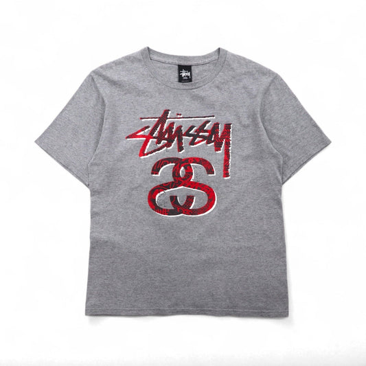 STUSSY シャネルロゴ プリント Tシャツ S グレー コットン メキシコ製