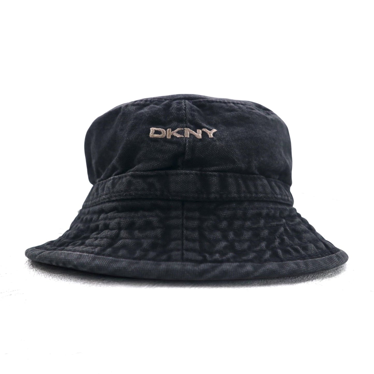 DKNY 90年代 USA製 ブラックデニム バケットハット ONE ブラック コットン ワンポイントロゴ刺繍