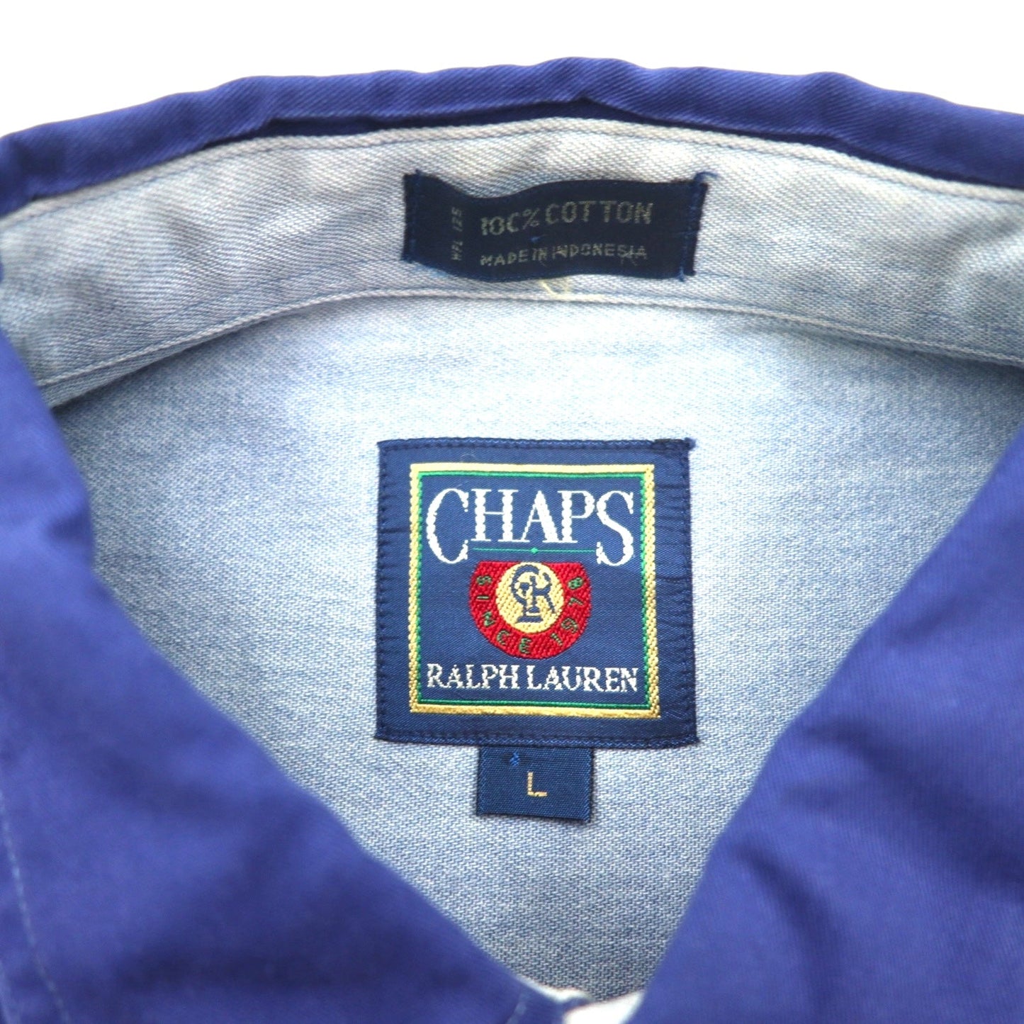 CHAPS RALPH LAUREN 90年代 半袖 ボタンダウン ワーク シャツ L ブルー コットン ダブルポケット