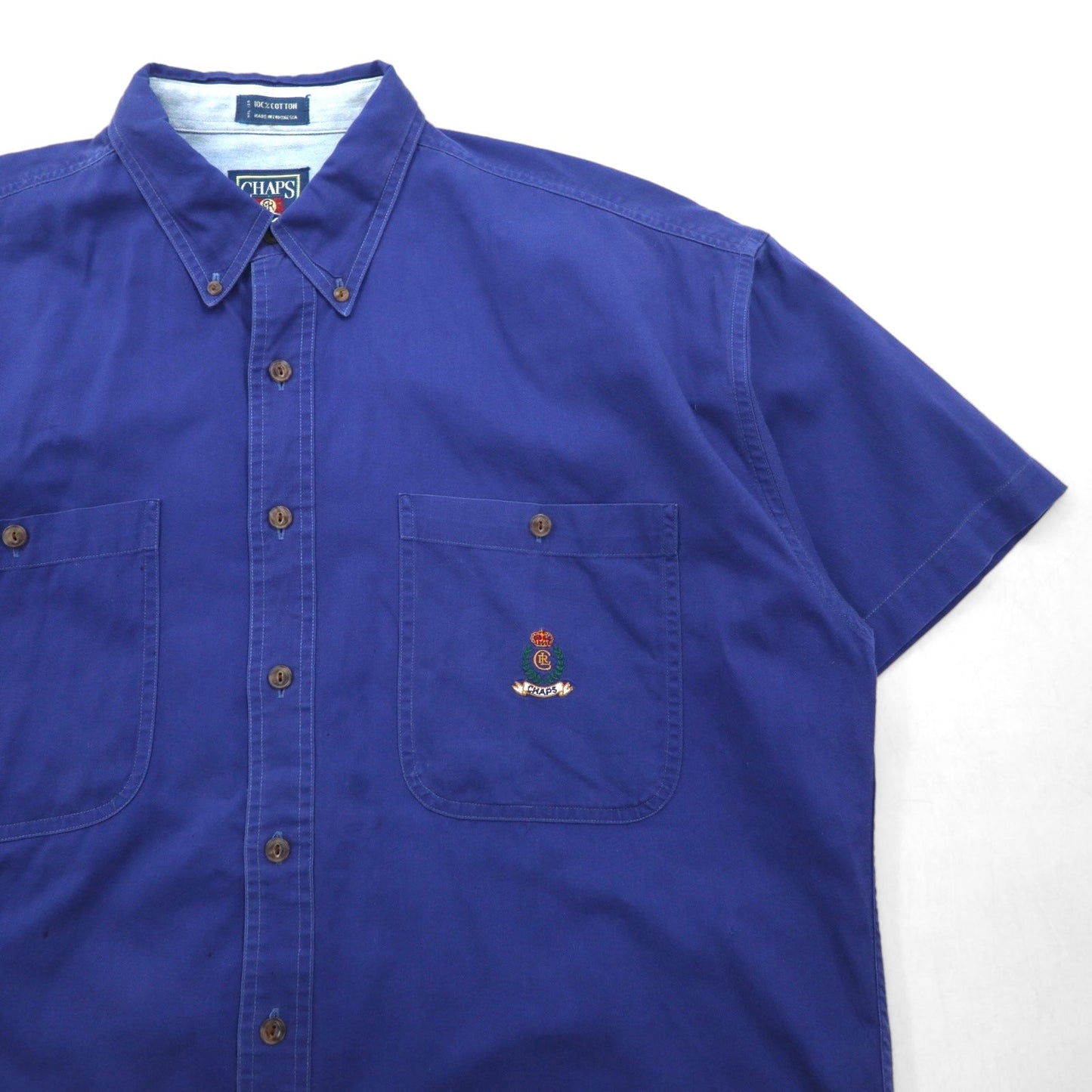 CHAPS RALPH LAUREN 90年代 半袖 ボタンダウン ワーク シャツ L ブルー コットン ダブルポケット