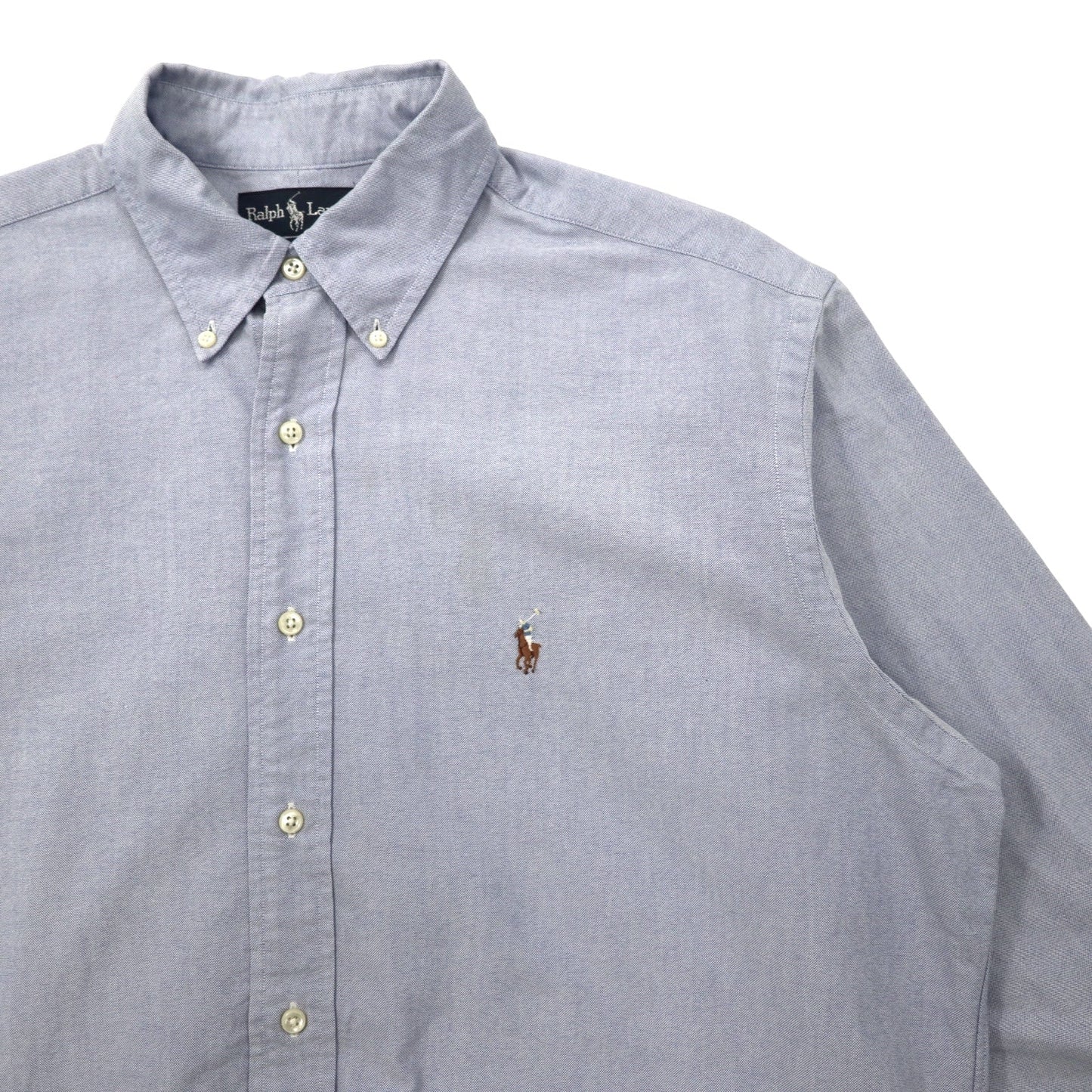 RALPH LAUREN 90年代 オックスフォード ボタンダウンシャツ 16-33 ブルー コットン YARMOUTH スモールポニー 刺繍