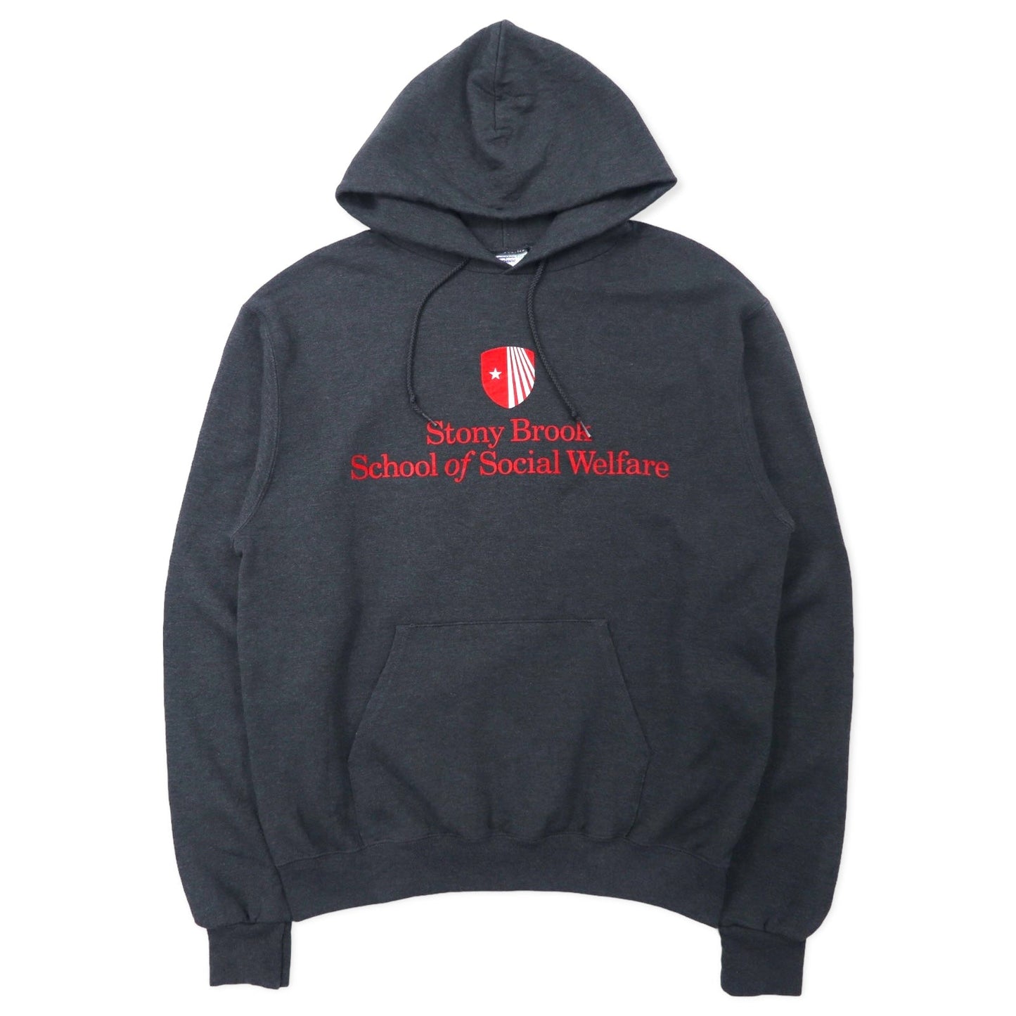 Champion ECO カレッジ プルオーバーパーカー L グレー コットン 裏起毛 Stony Brook School of Social Welfare ビッグサイズ