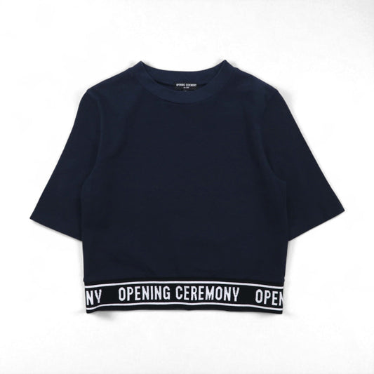 OPENING CEREMONY リブロゴデザイン クロップド Tシャツ S ネイビー コットン 日本製