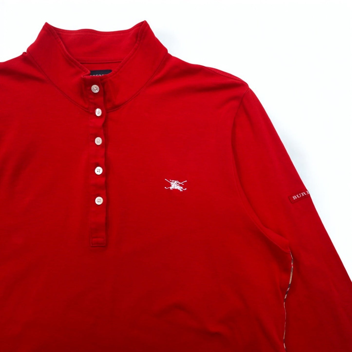 BURBERRY GOLF ハーフボタン ハイネック ロングスリーブTシャツ ロンT LL レッド コットン ストレッチ 日本製