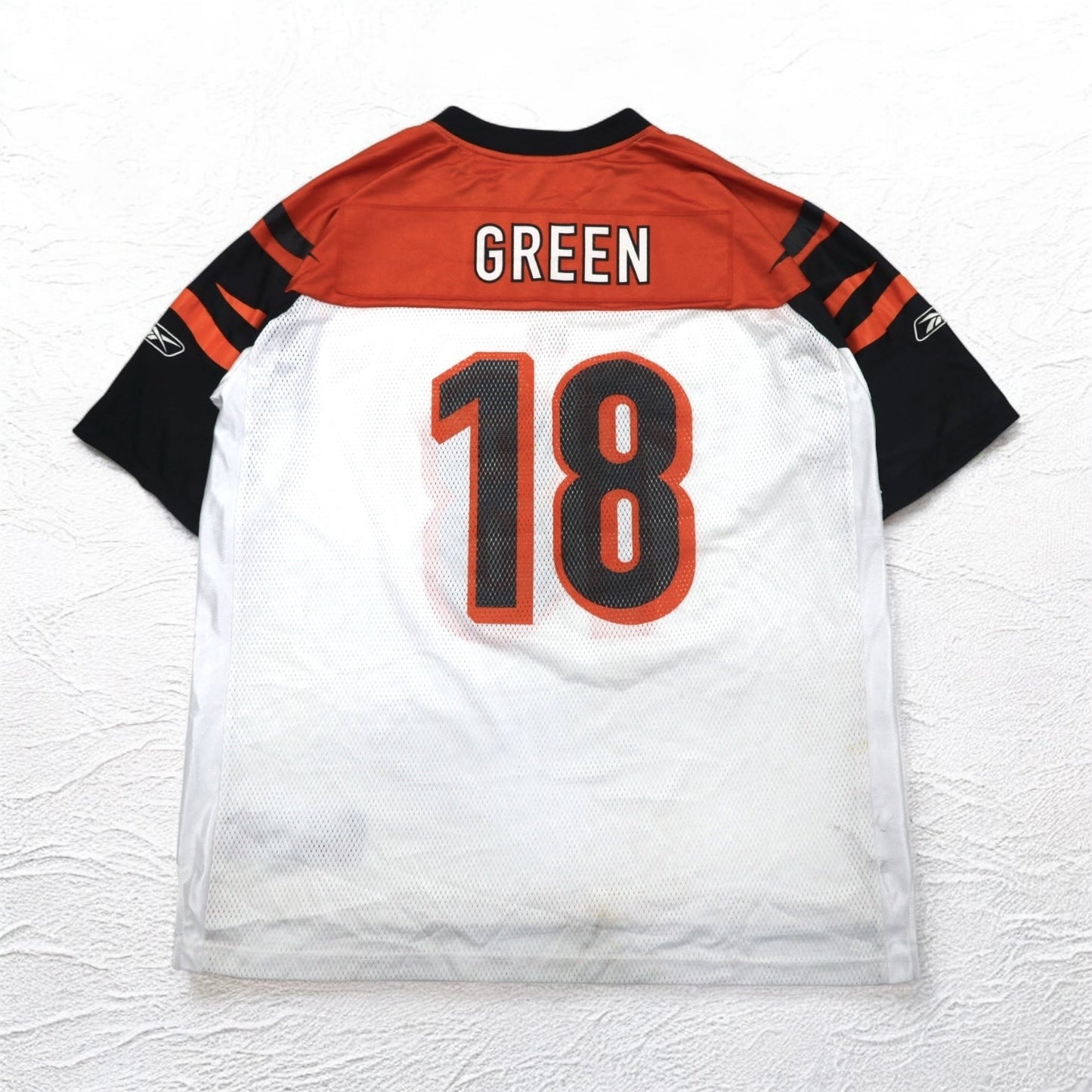 Reebok ゲームシャツ XL ホワイト オレンジ ポリエステル メッシュ ナンバリング NFL ベンガルズ