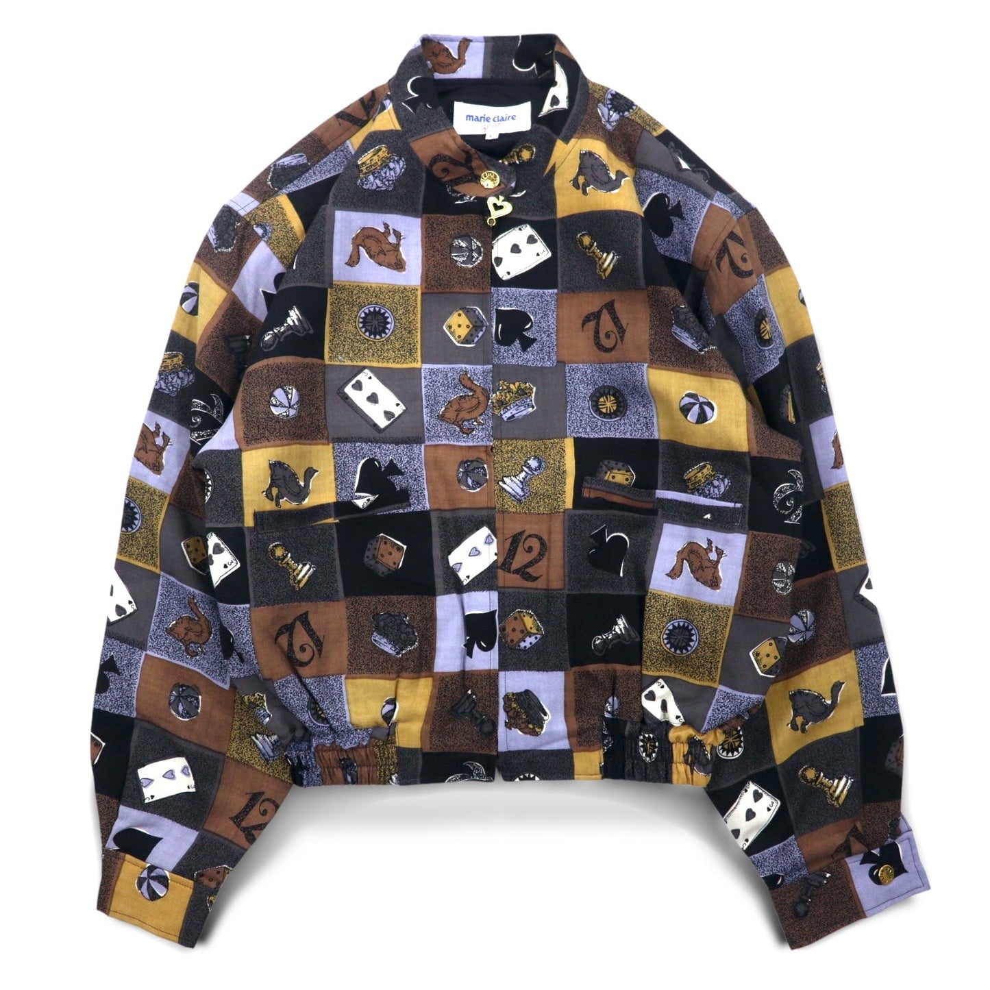 marie claire sport 90年代 スウィングトップ ブルゾン FREE マルチカラー 総柄 レトロ ゲーム 日本製