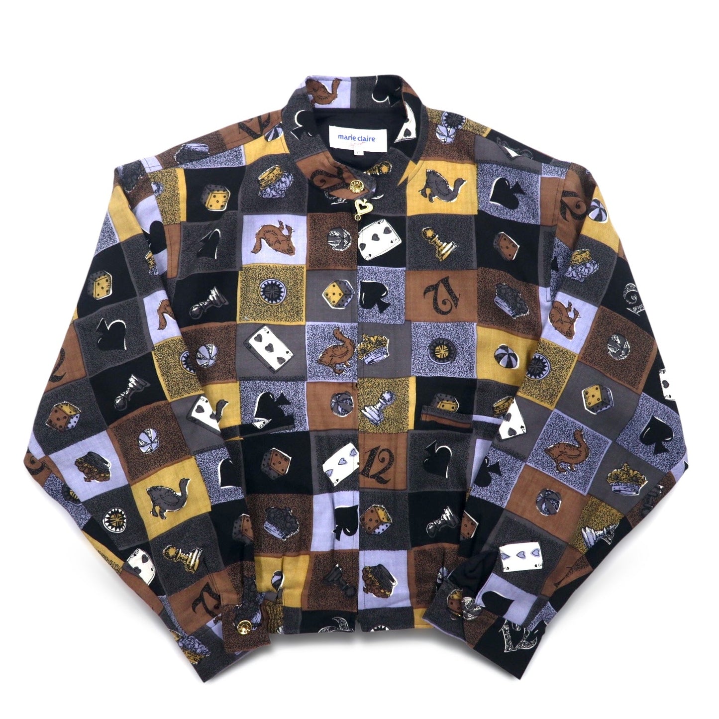 marie claire sport 90年代 スウィングトップ ブルゾン FREE マルチカラー 総柄 レトロ ゲーム 日本製