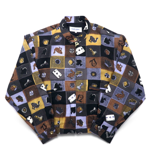 marie claire sport 90年代 スウィングトップ ブルゾン FREE マルチカラー 総柄 レトロ ゲーム 日本製