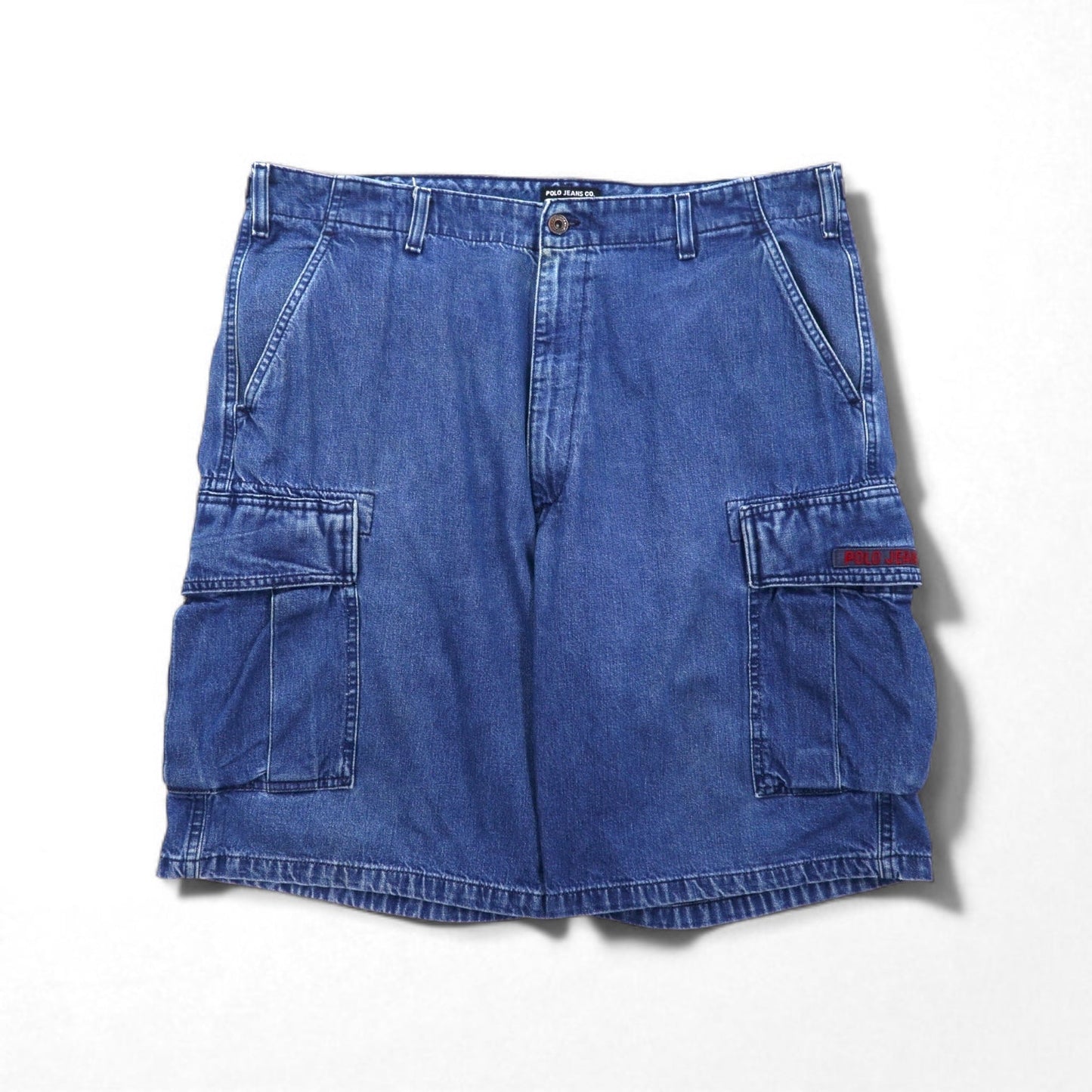 POLO JEANS CO. RALPH LAUREN 90年代 バギー ショート デニム カーゴパンツ ハーフパンツ XL インディゴ ブルー 膝下丈