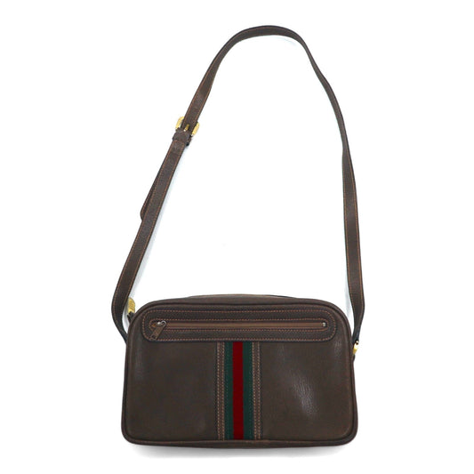 GUCCI オールドグッチ シェリーライン ショルダーバッグ ブラウン レザー