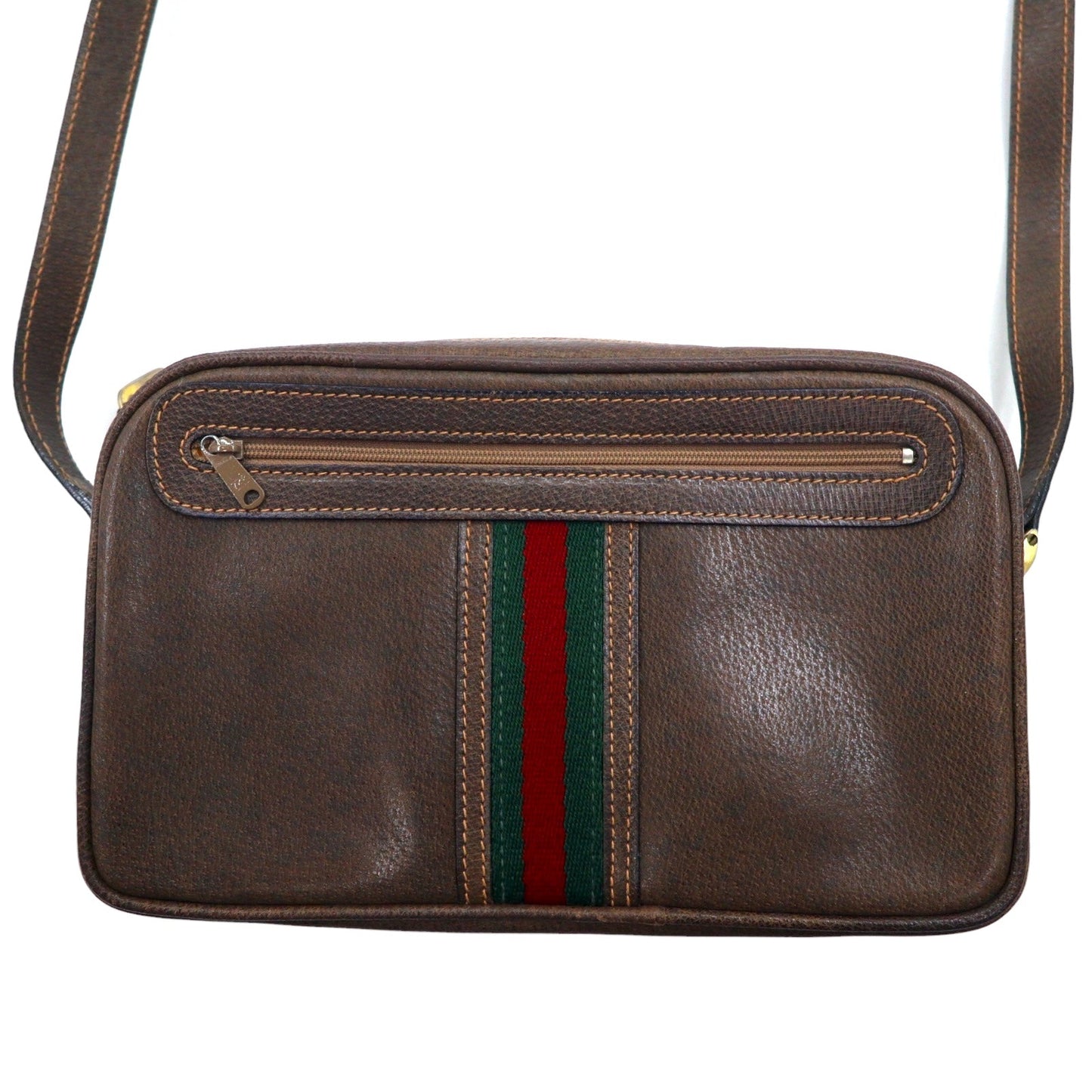 GUCCI オールドグッチ シェリーライン ショルダーバッグ ブラウン レザー