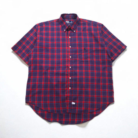 Polo by Ralph Lauren 90年代 ビッグサイズ 半袖 ボタンダウンシャツ L レッド ネイビー チェック