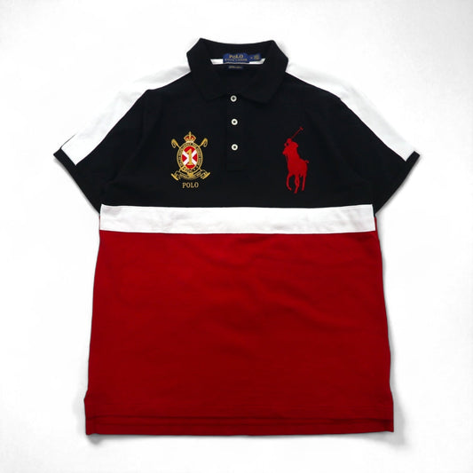 POLO RALPH LAUREN ビッグポニー刺繍 ポロシャツ M ブラック レッド 鹿の子 エンブレム ワッペン