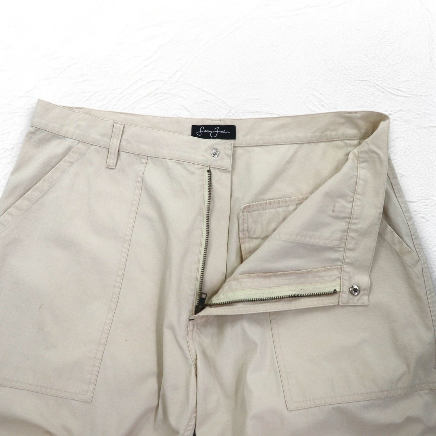 Sean John 00年代 バギー ワイド リップストップ ペインターパンツ L ベージュ コットン