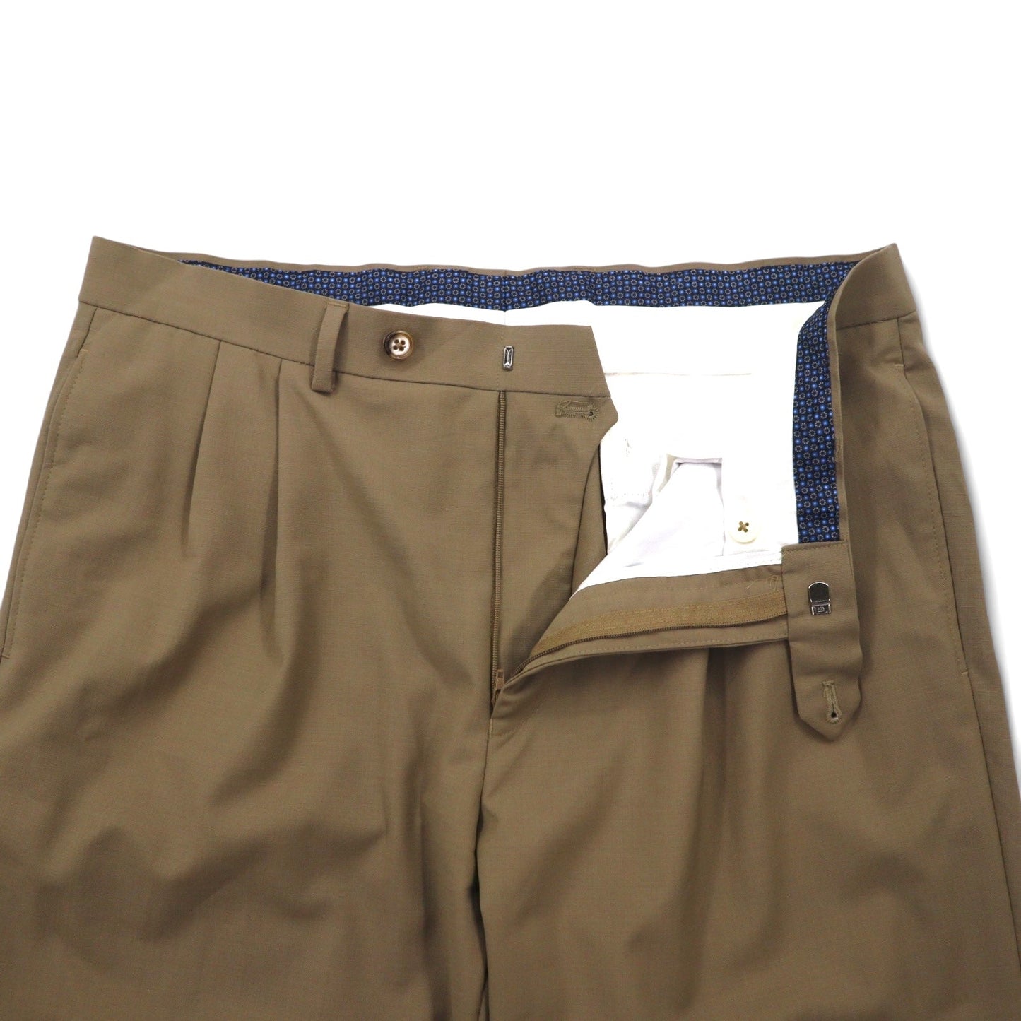 LAUREN RALPH LAUREN タック スラックスパンツ 34 ベージュ ウール HIGH PERFORMANCE WOOL