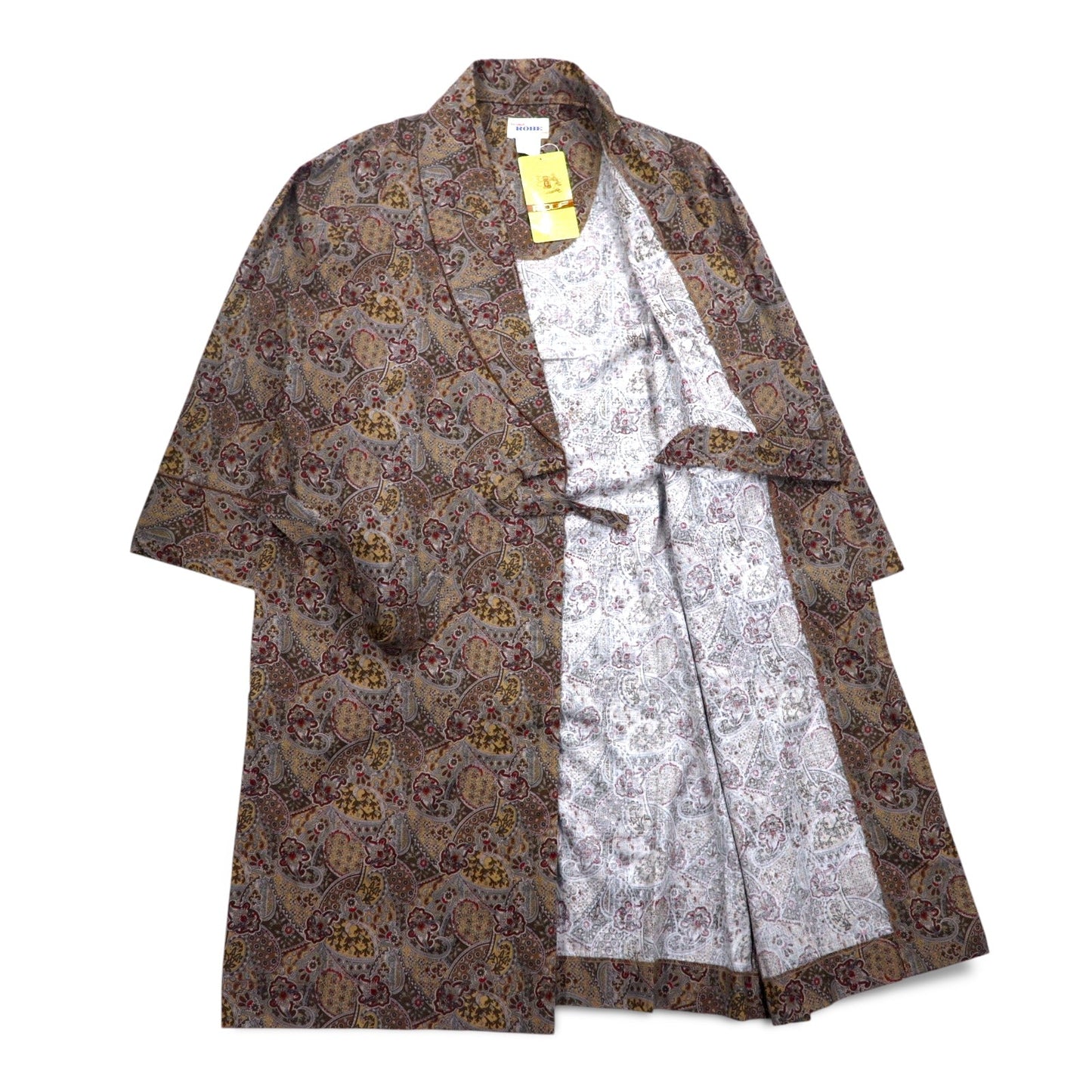VIntage 90s Japan Made Paisley Robe with Shawl Collar ペイズリー柄 ガウンコート L ブラウン 日本製 未使用品