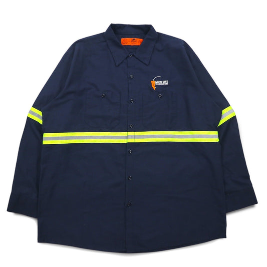 RED KAP リフレクター ワークシャツ XL ネイビー コットン US企業 ホンジュラス製