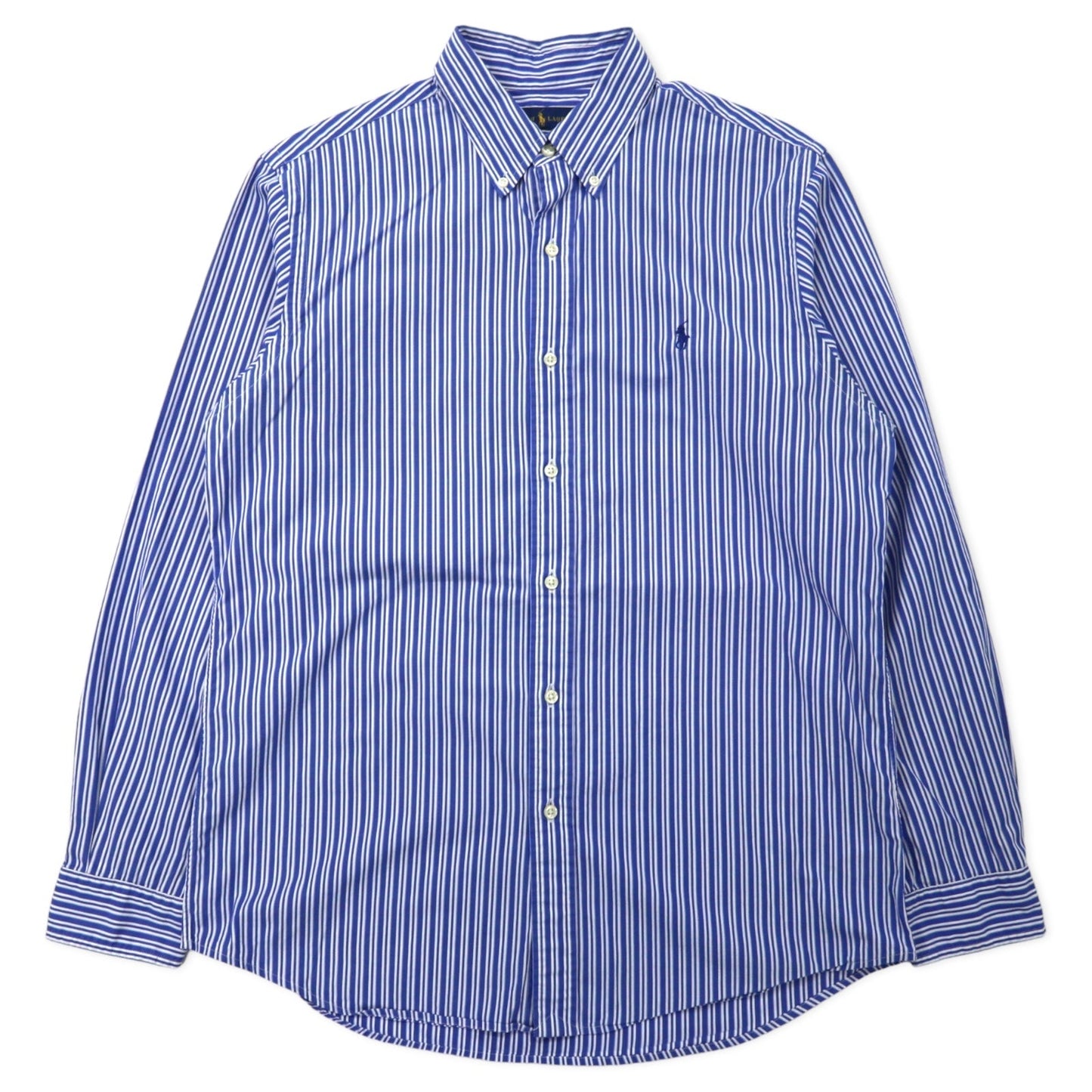 RALPH LAUREN ボタンダウンシャツ L ブルー ストライプ コットン ストレッチ CUSTOM FIT スモールポニー刺繍