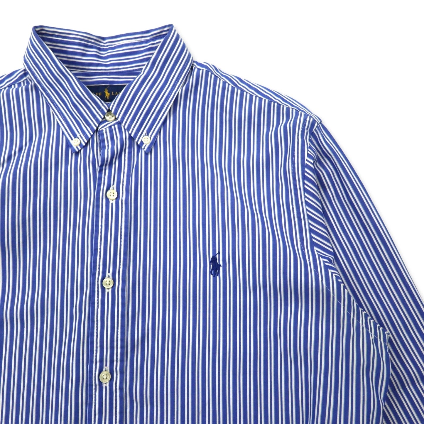RALPH LAUREN ボタンダウンシャツ L ブルー ストライプ コットン ストレッチ CUSTOM FIT スモールポニー刺繍