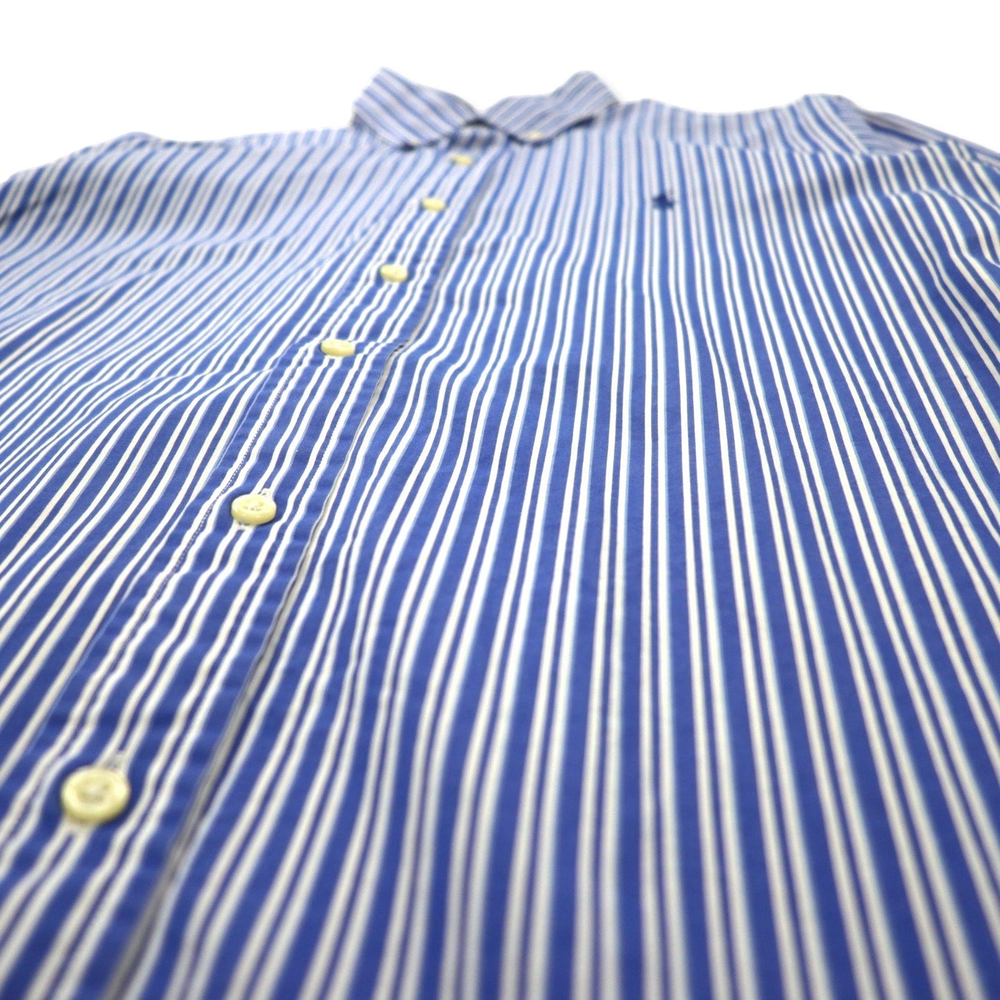 RALPH LAUREN ボタンダウンシャツ L ブルー ストライプ コットン ストレッチ CUSTOM FIT スモールポニー刺繍