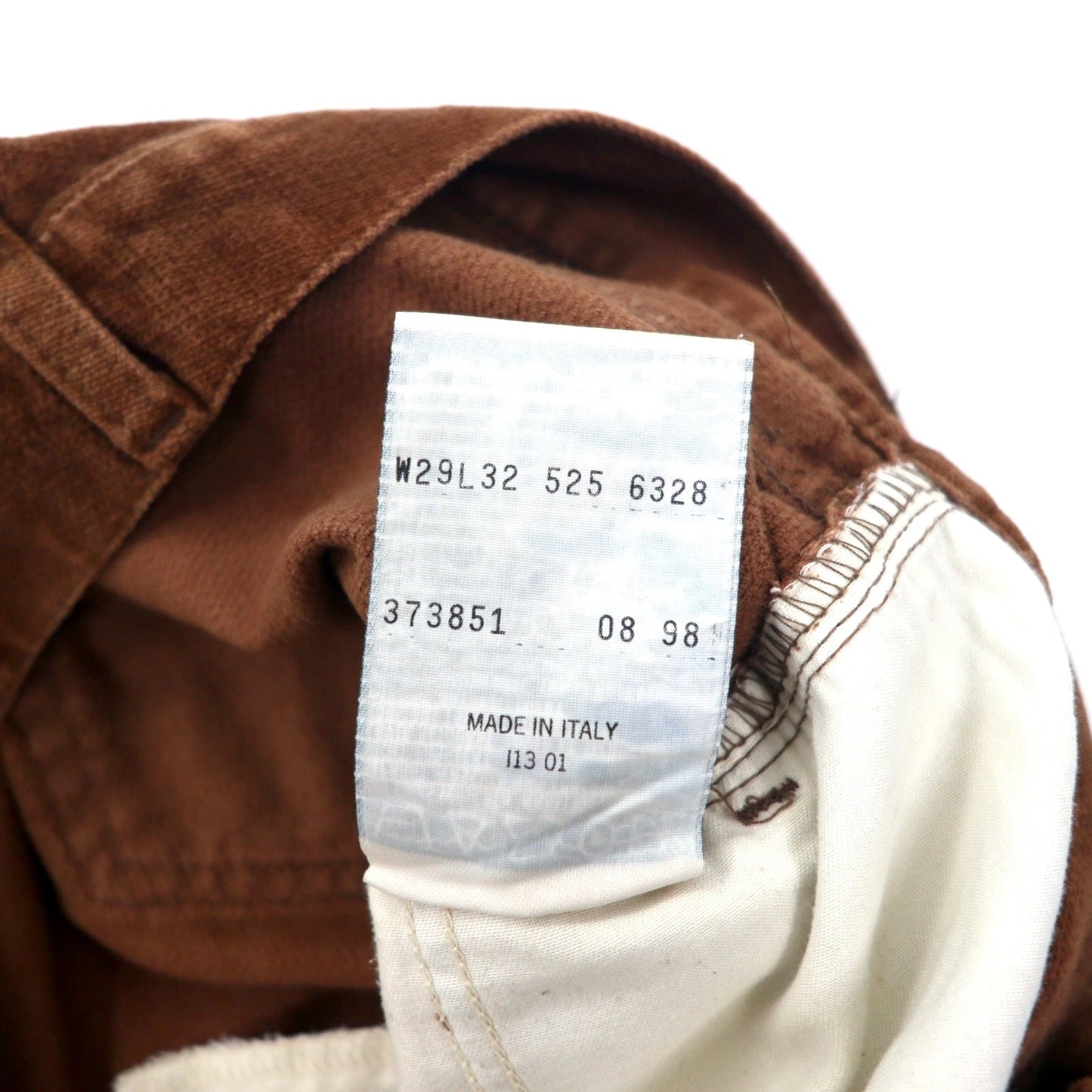 Levi's イタリア製 90年代 ベロア ブーツカット フレアパンツ 29 ブラウン コットン 白タブ スモールe ジッパーフライ ボタン裏I13 525-6328