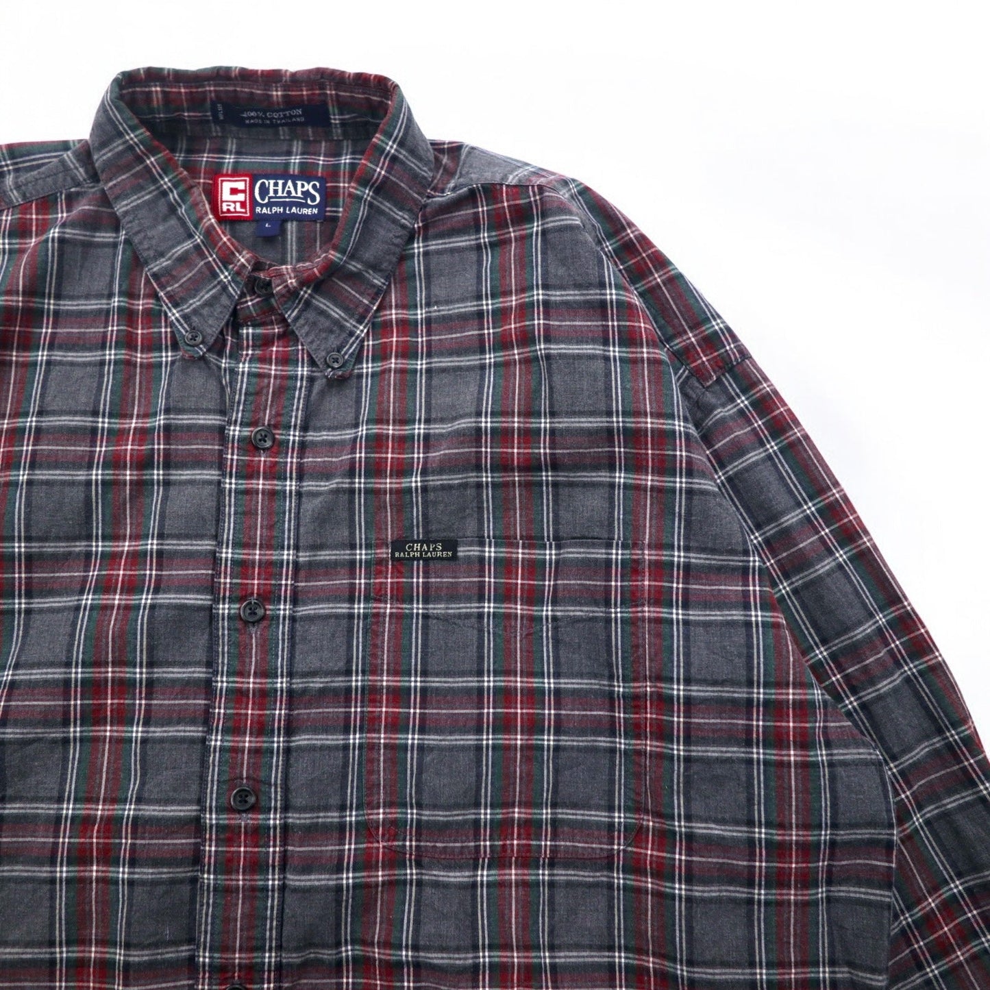 CHAPS RALPH LAUREN 90年代 ボタンダウンシャツ L グレー チェック コットン ビッグサイズ