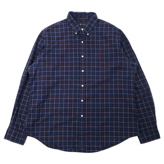 RALPH LAUREN ボタンダウンシャツ XL ネイビー チェック コットン スモールポニー刺繍