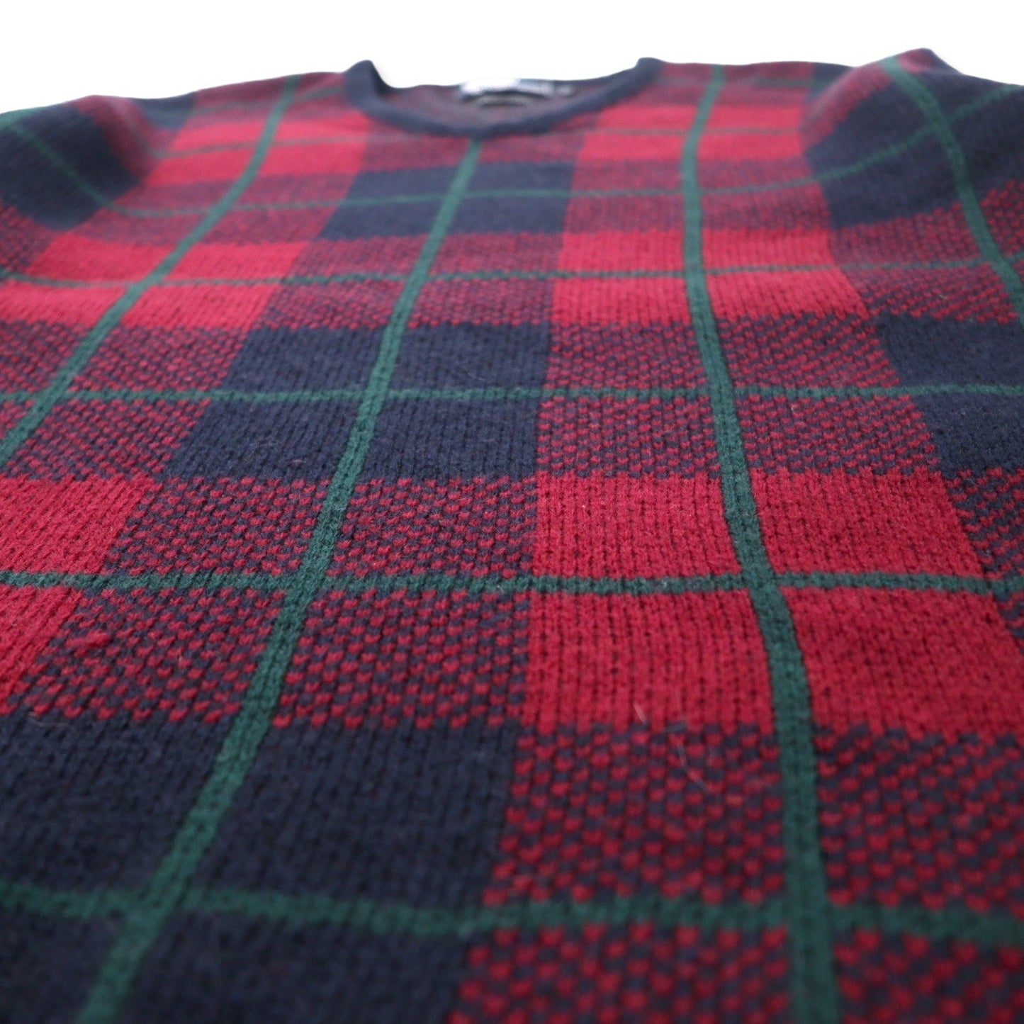 Polo by Ralph Lauren Vネック ニット セーター XL ネイビー チェック ラムウール