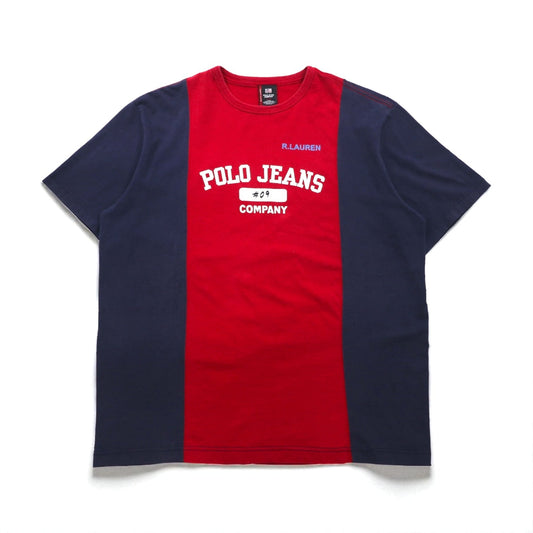 POLO JEANS COMPANY RALPH LAUREN 90年代 ツートン ドッキング Tシャツ L レッド ネイビー コットン