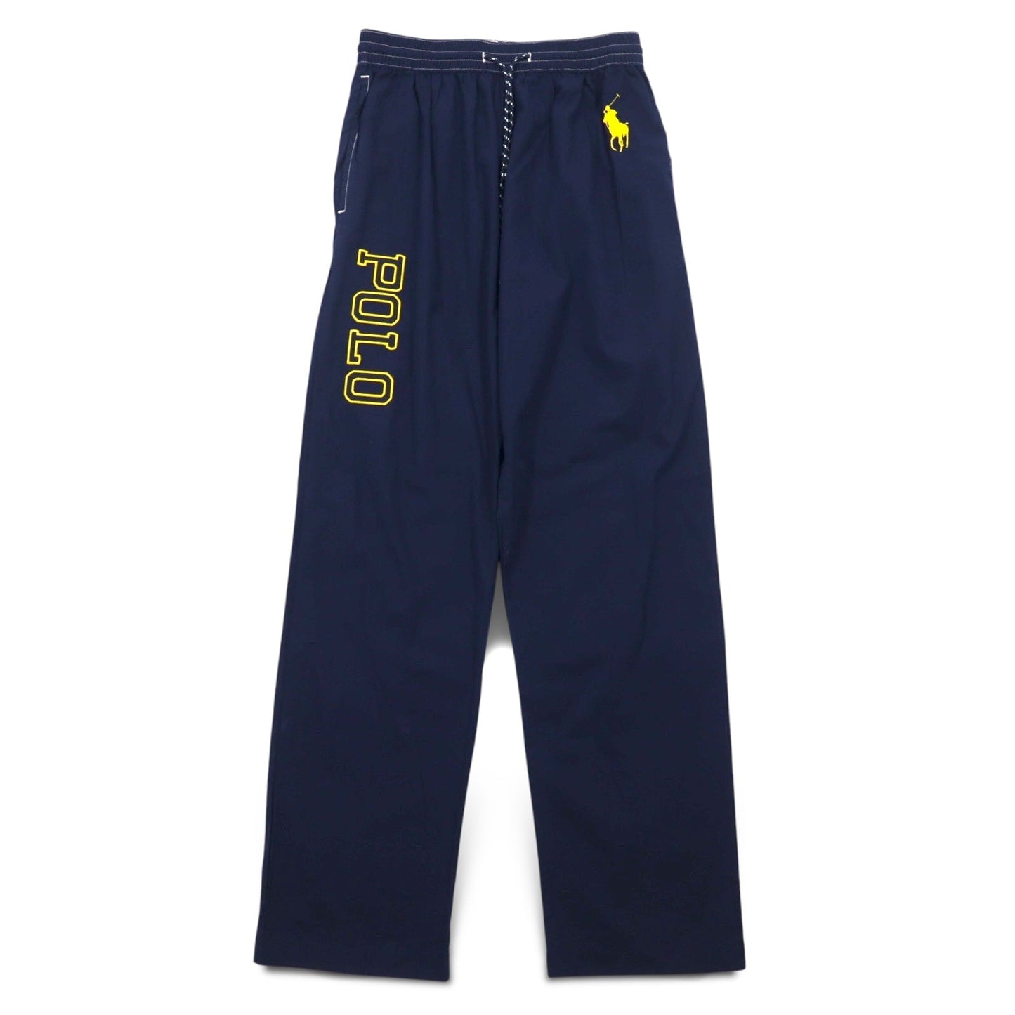 POLO RALPH LAUREN ロゴプリント イージーパンツ S ネイビー イエロー コットン ビッグポニー