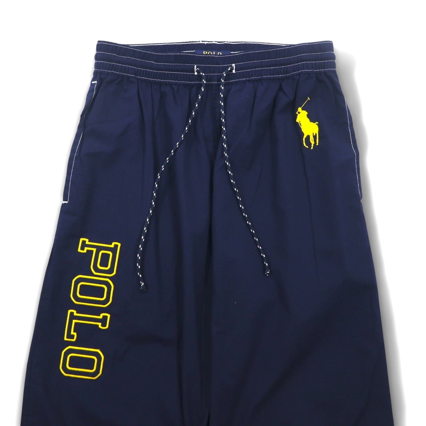 POLO RALPH LAUREN ロゴプリント イージーパンツ S ネイビー イエロー コットン ビッグポニー