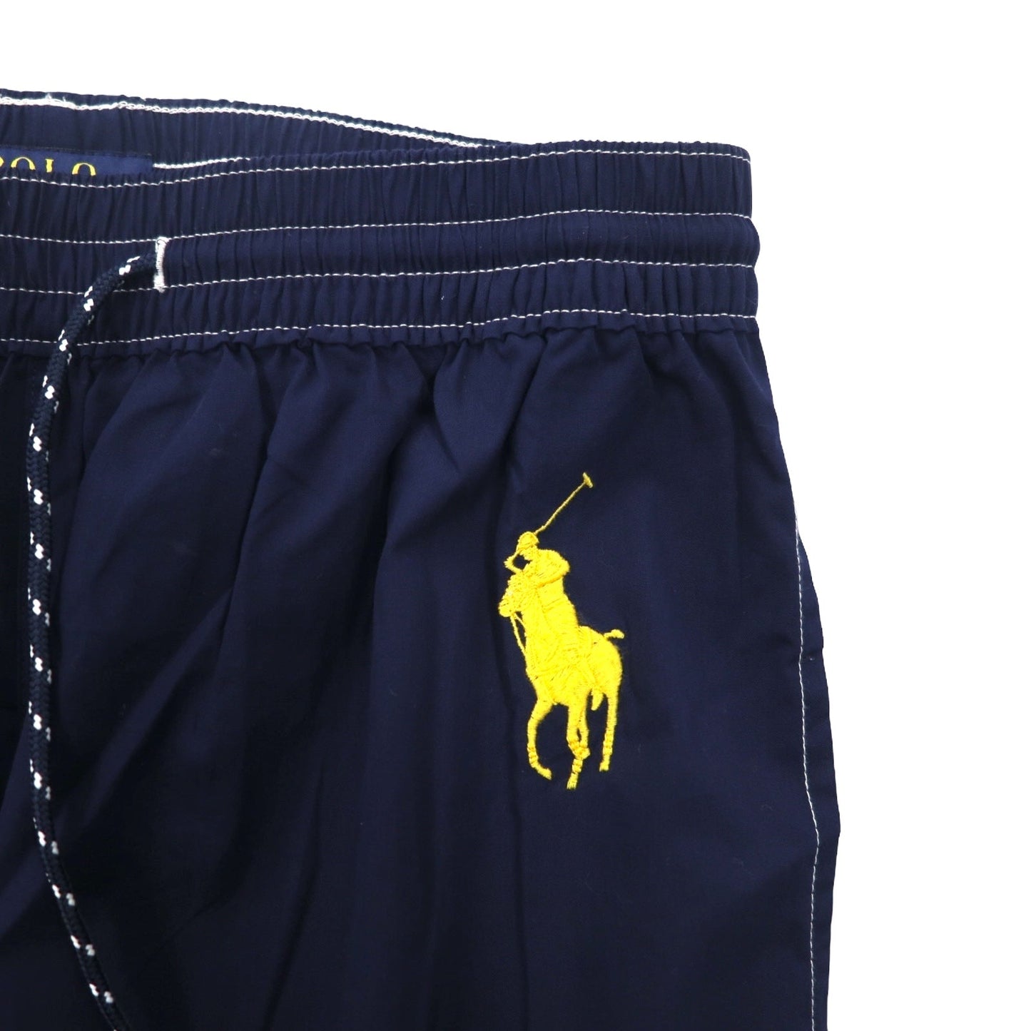 POLO RALPH LAUREN ロゴプリント イージーパンツ S ネイビー イエロー コットン ビッグポニー