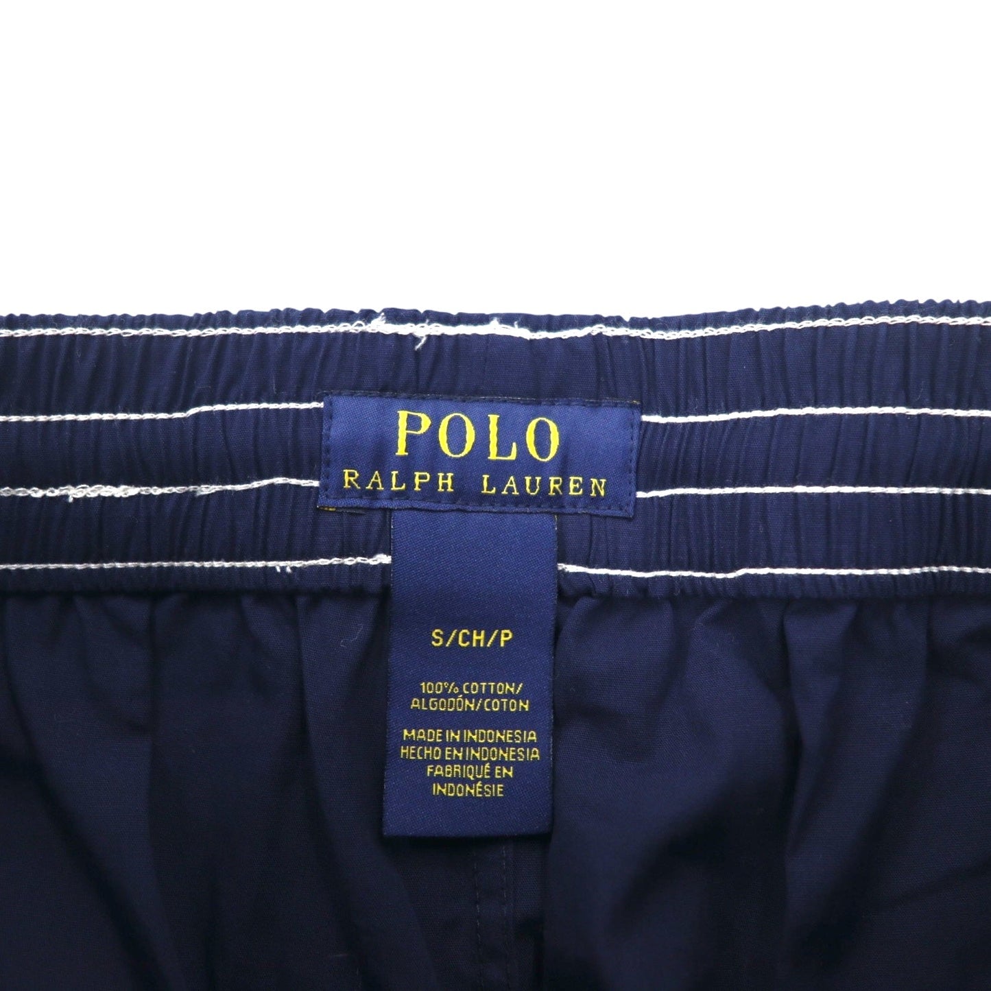 POLO RALPH LAUREN ロゴプリント イージーパンツ S ネイビー イエロー コットン ビッグポニー