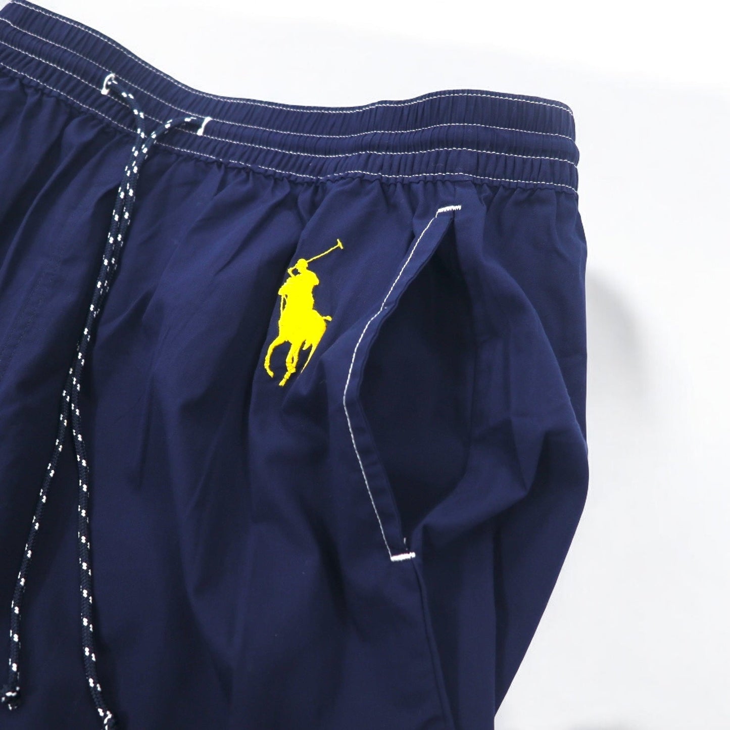 POLO RALPH LAUREN ロゴプリント イージーパンツ S ネイビー イエロー コットン ビッグポニー