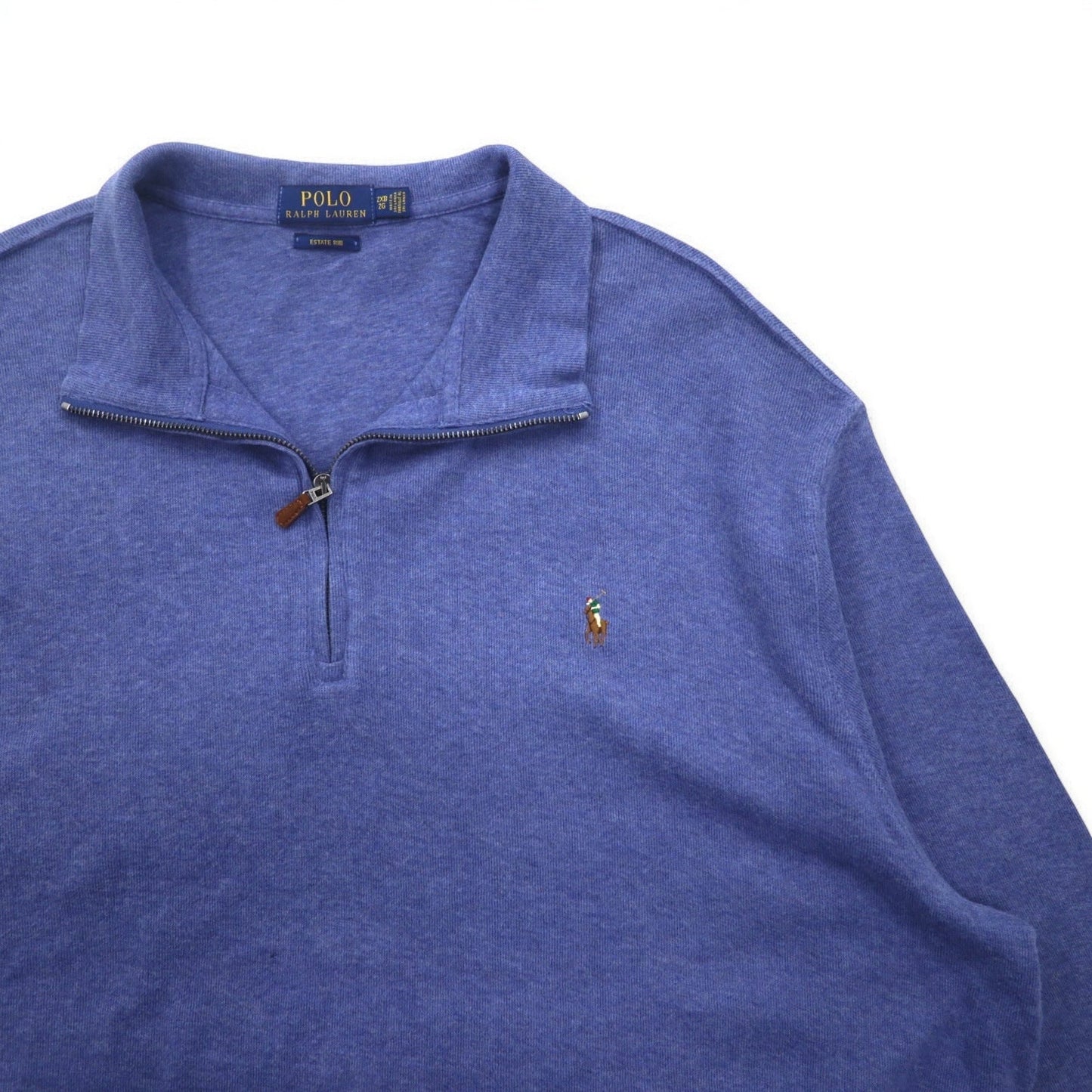 POLO RALPH LAUREN ハーフジップ スウェット 2XL ブルー ESTATE RIB スモールポニー刺繍