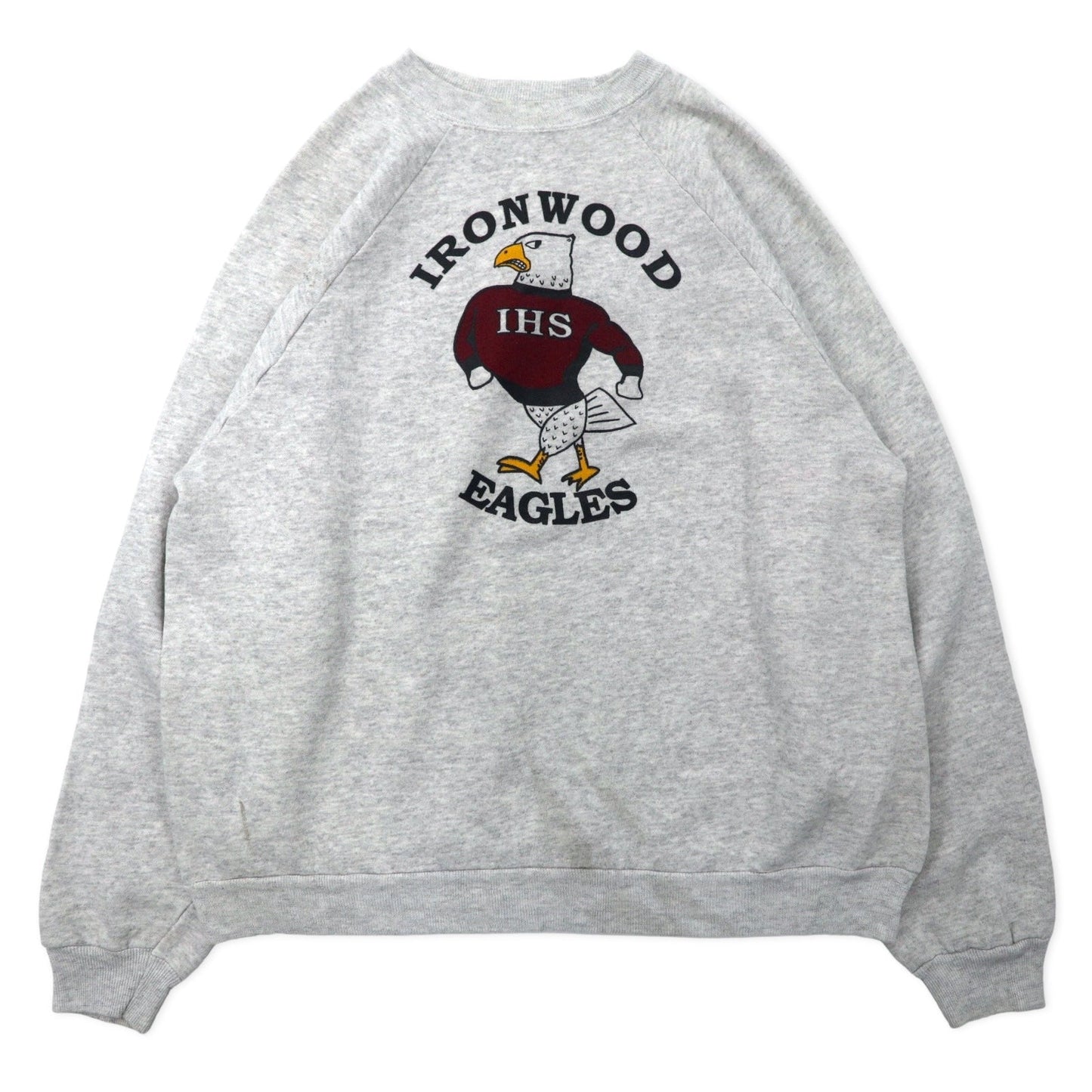 Hanes USA製 90年代 ACTIVEWEAR フットボール プリント スウェット XL グレー コットン IRON WOOD EAGLES