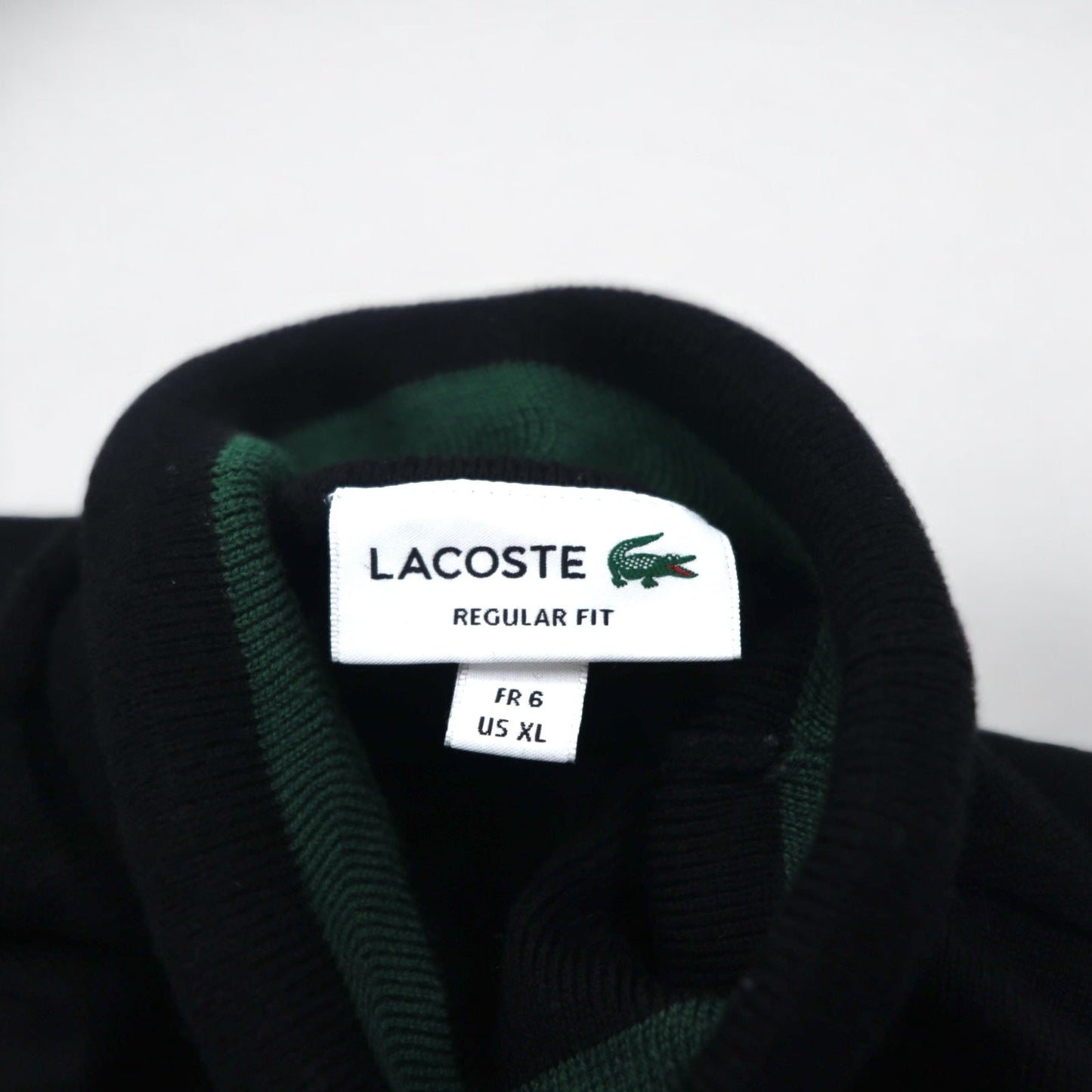 LACOSTE メリノウール タートルネック セーター XL ブラック 羊毛 ワンポイントロゴ REGULAR FIT AH1959-00